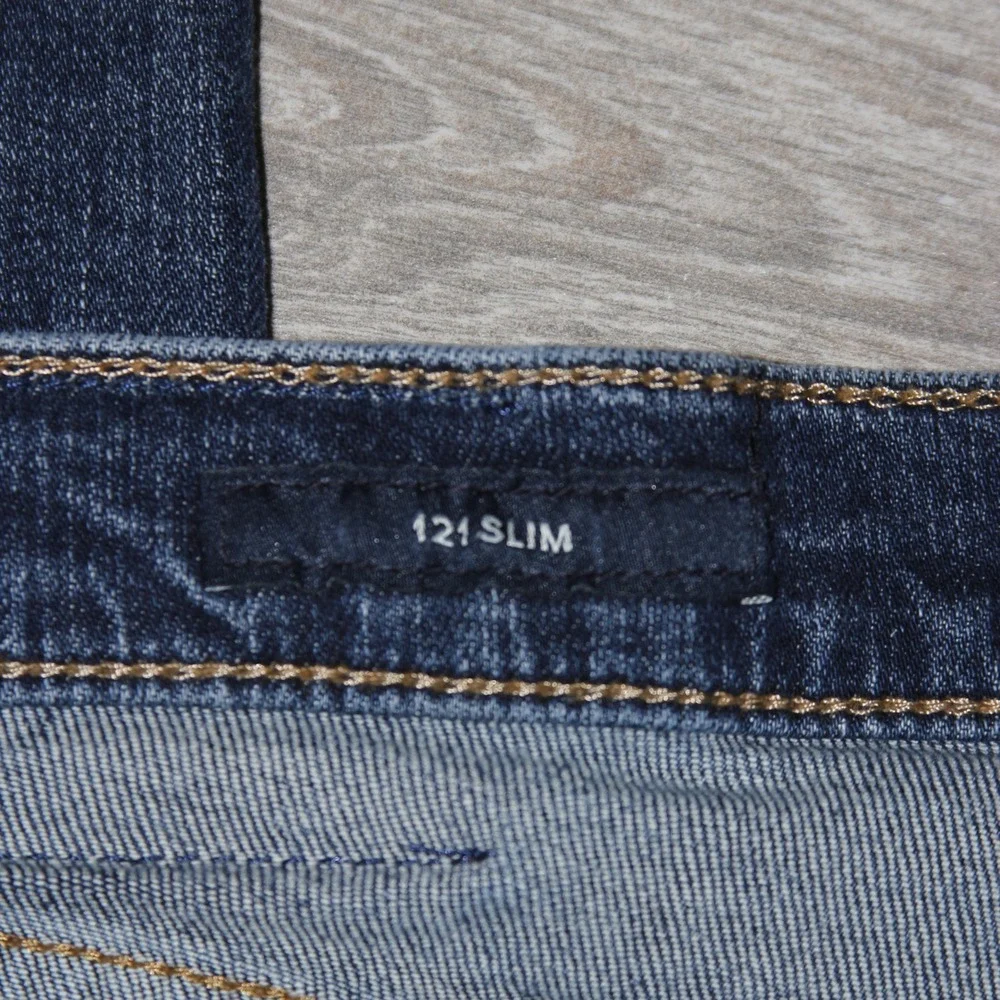 Lucky‎ Brand 121 Slim Jeans Mens 36x30 Blue Dark Wash Denim Stretch Distressed